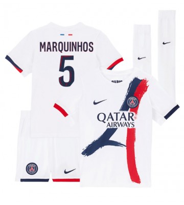 Paris Saint-Germain Marquinhos #5 Segunda Equipación Niños 2024-25 Manga Corta (+ Pantalones cortos)